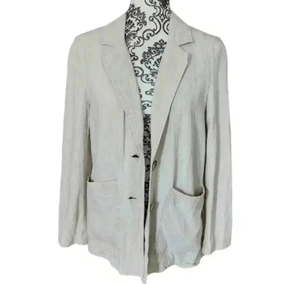 Black Tape Linen Blazer Neutral Coastal Elevated Basic Linen Womens Small Stone - Picture 2 of 16
